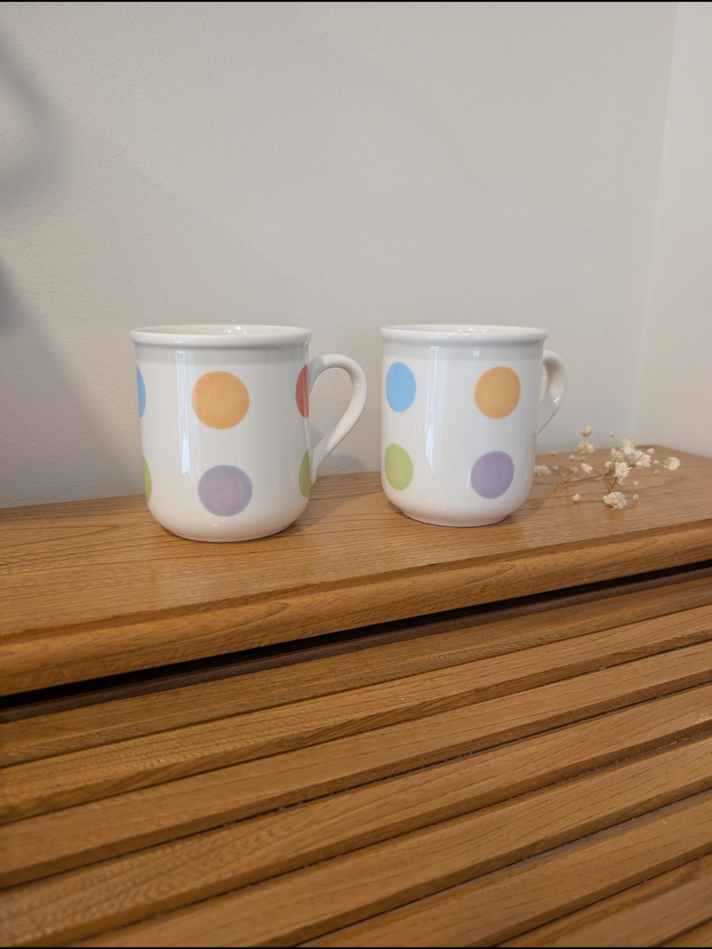 VTG Villeroy & Boch Bonjour Polka Dot Ceramic Mugs - Set of 2